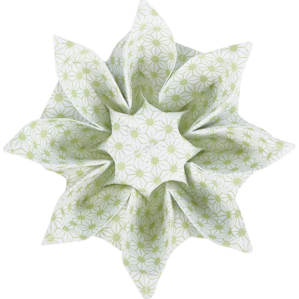 Ein gefaltetes hellgrünes Stoffservietten mit geometrischem Muster.