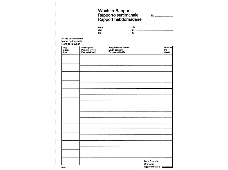 FAVORIT Wochen-Rapport D/F/I A5 507 weißes Papier, perforierte Blätter ...