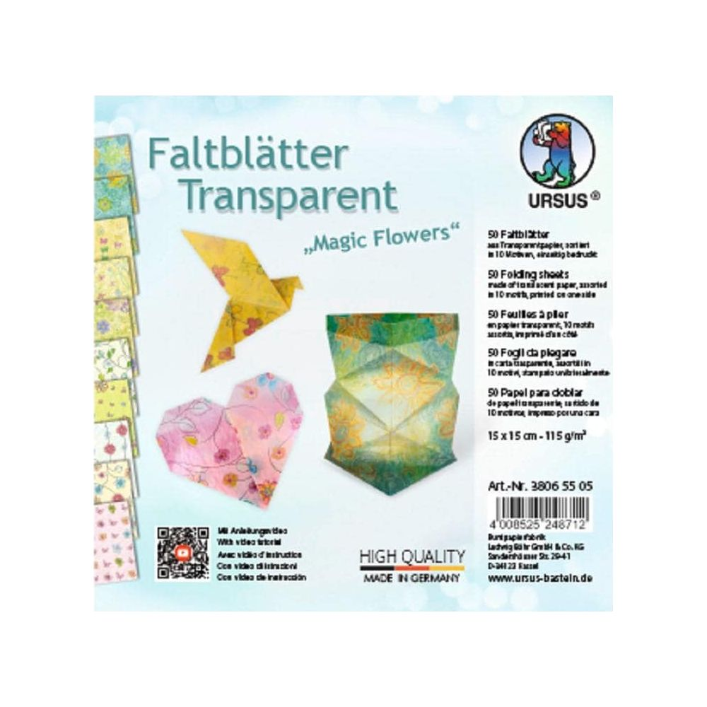 Origami-Papier mit Blumenmuster und Faltanleitungen.