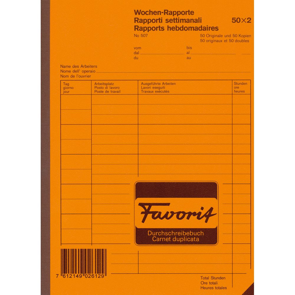 FAVORIT Wochen-Rapport D/F/I A5 507 weißes Papier, perforierte Blätter ...