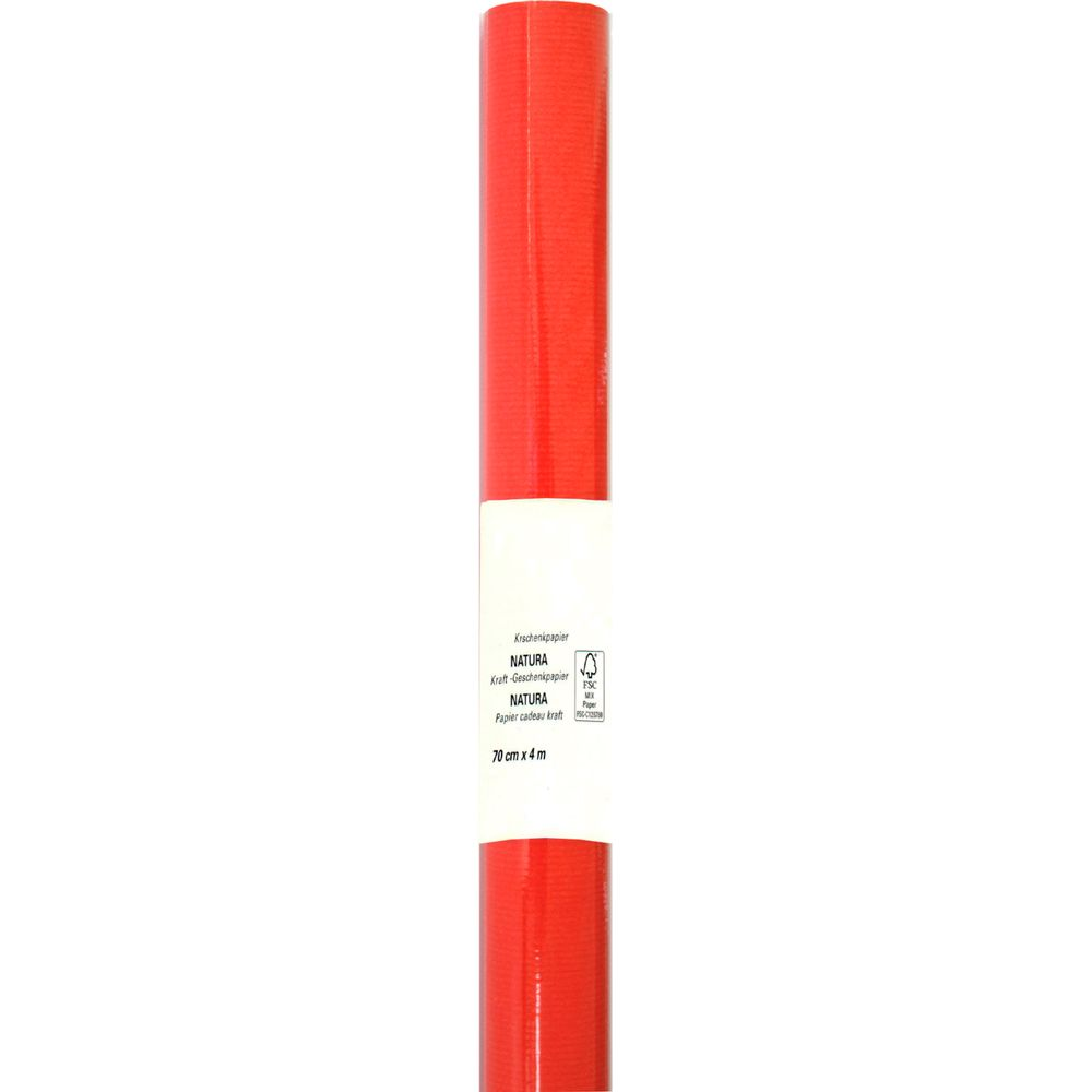 Un rouleau de papier cadeau Kraft rouge NATURA, 70 cm x 4 m.