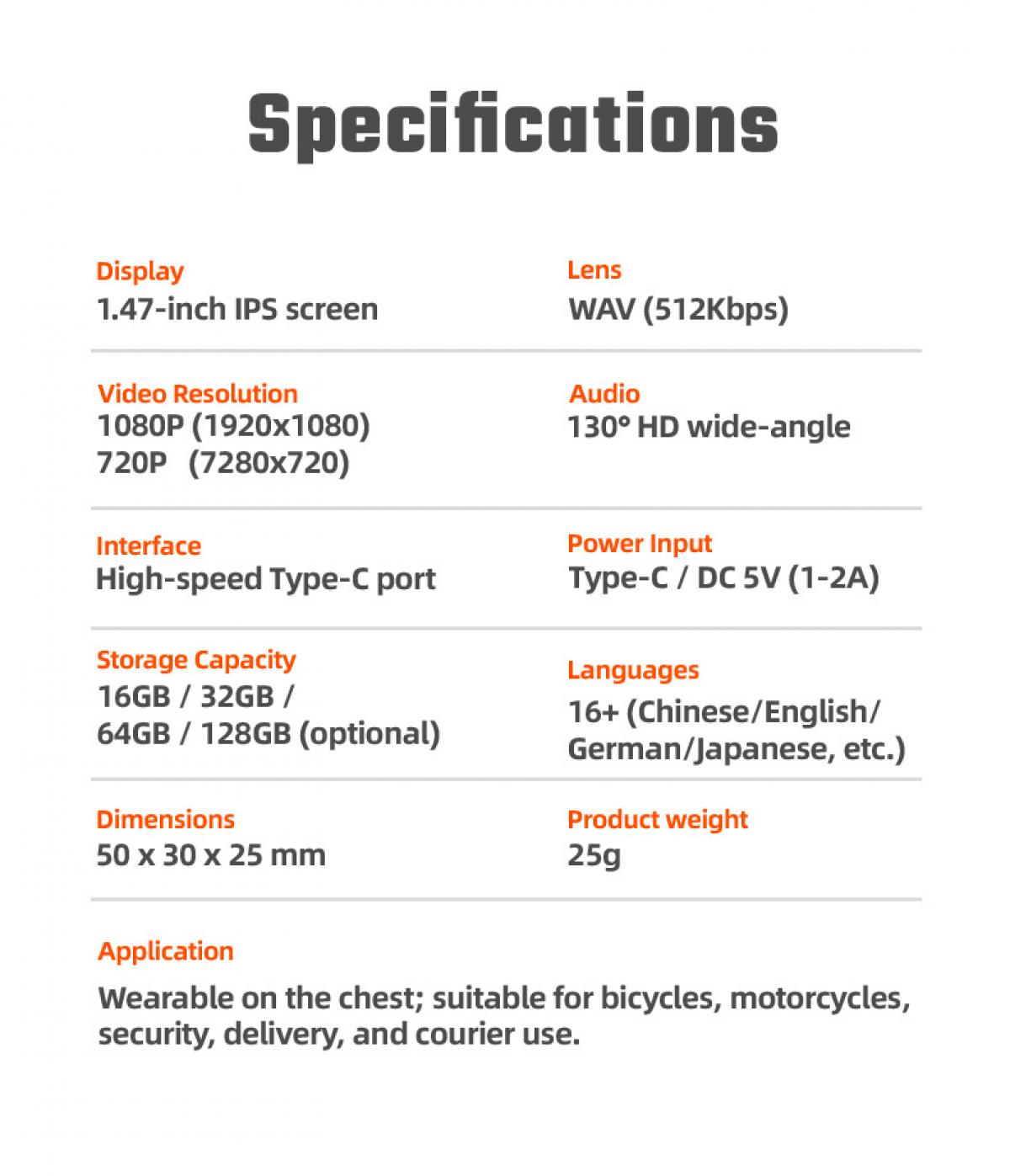 Spezifikationen: 1,47" IPS-Bildschirm, 1080P/720P-Video, Typ-C, 16-128 GB Speicher, 25 g.