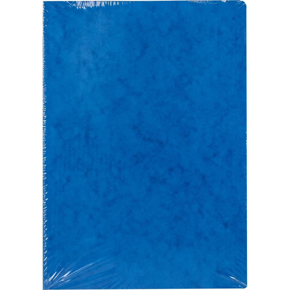Ein blauer Ordner mit Marmormuster, in Plastik verpackt.