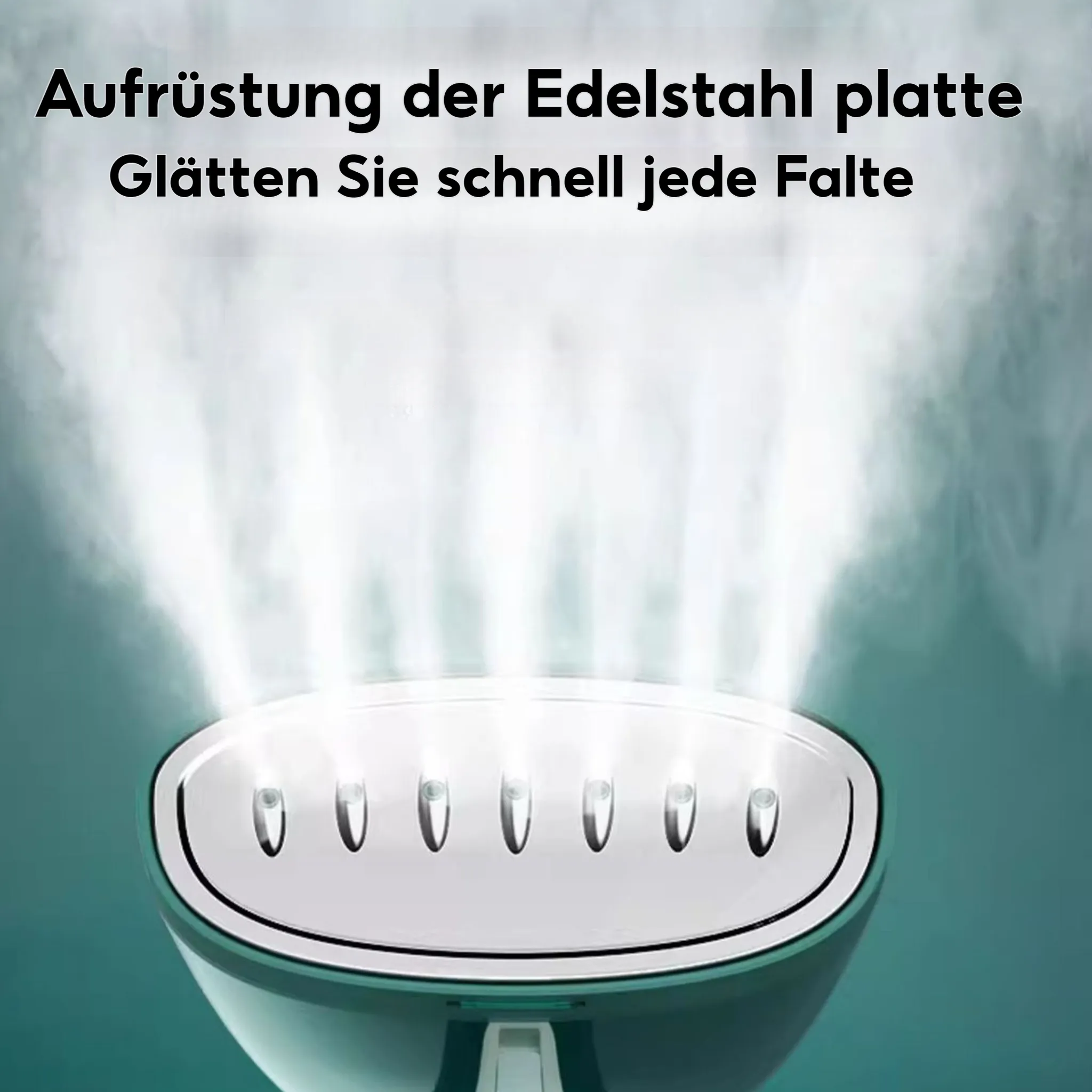 Dampfbügeleisen mit Edelstahlplatte und Dampfaustritt.