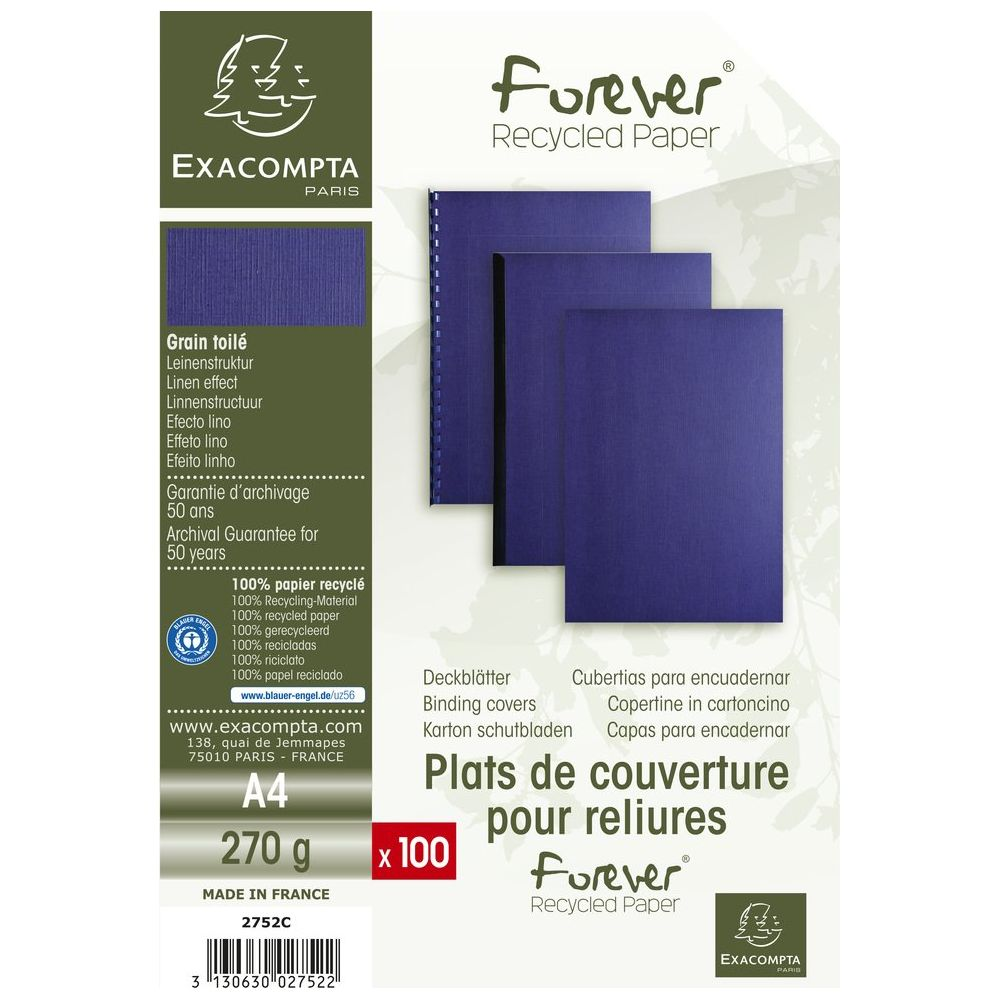 Emballage pour plats de couverture A4, 100 pièces, en papier 100% recyclé par Exacompta.