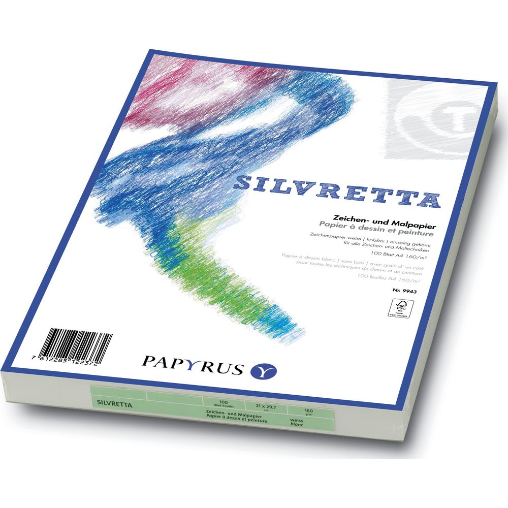Pack de papier à dessin avec un dégradé bleu, vert et rouge sur fond blanc.