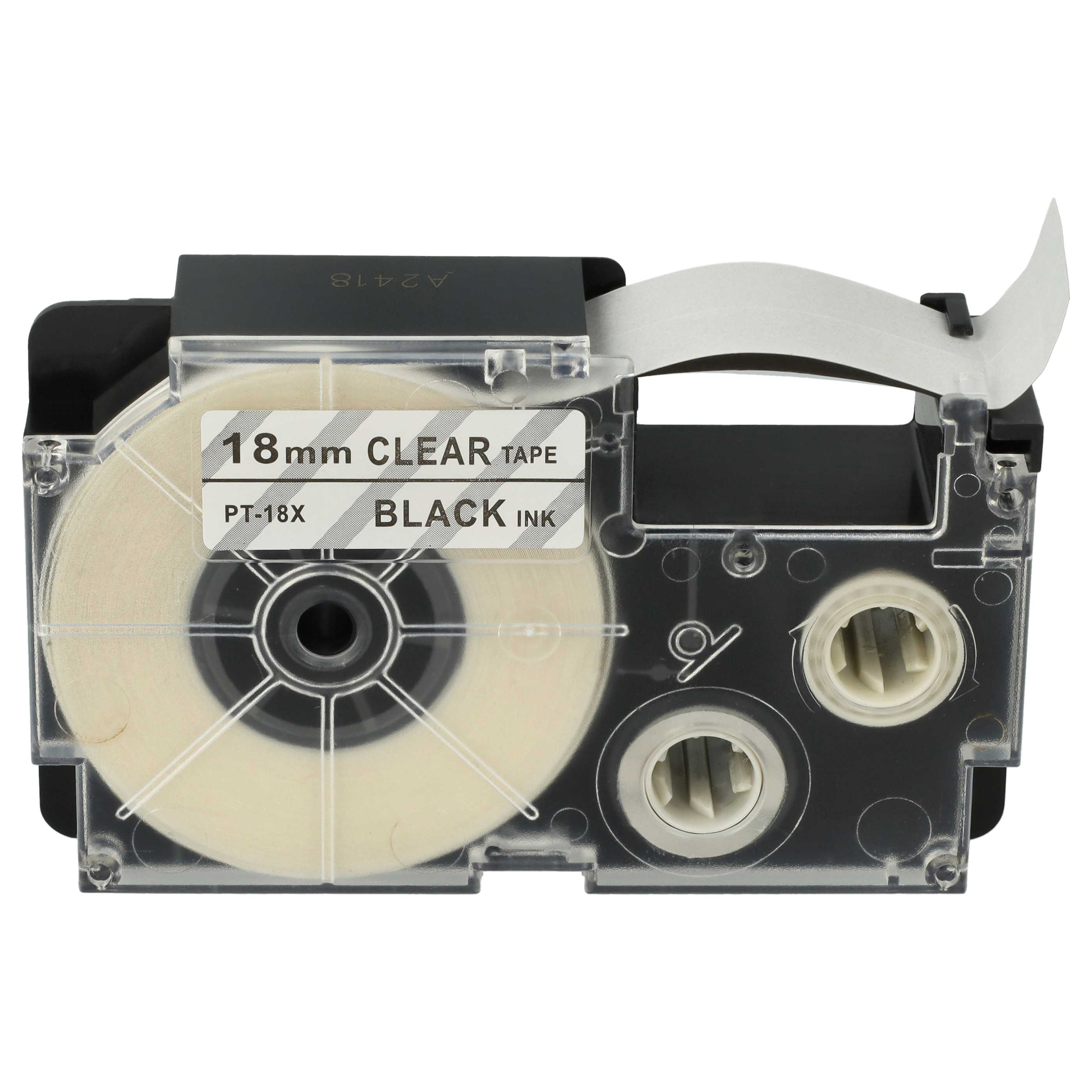 Ein 18mm Clear Tape mit schwarzer Tinte in einer Kassette.