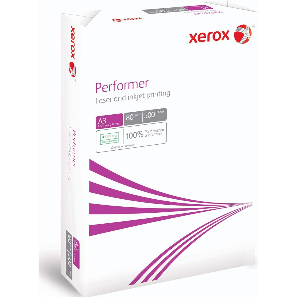 Packung Xerox Performer A3 Papier, 80g/m², 500 Blatt, für Laser und Inkjet.