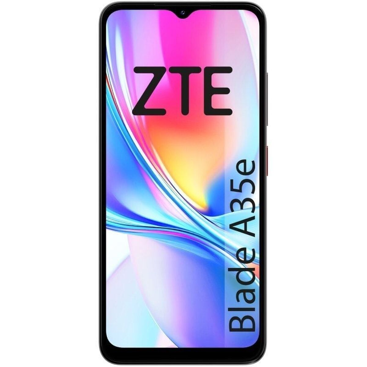 Uno smartphone ZTE Blade A35e che mostra uno sfondo colorato.