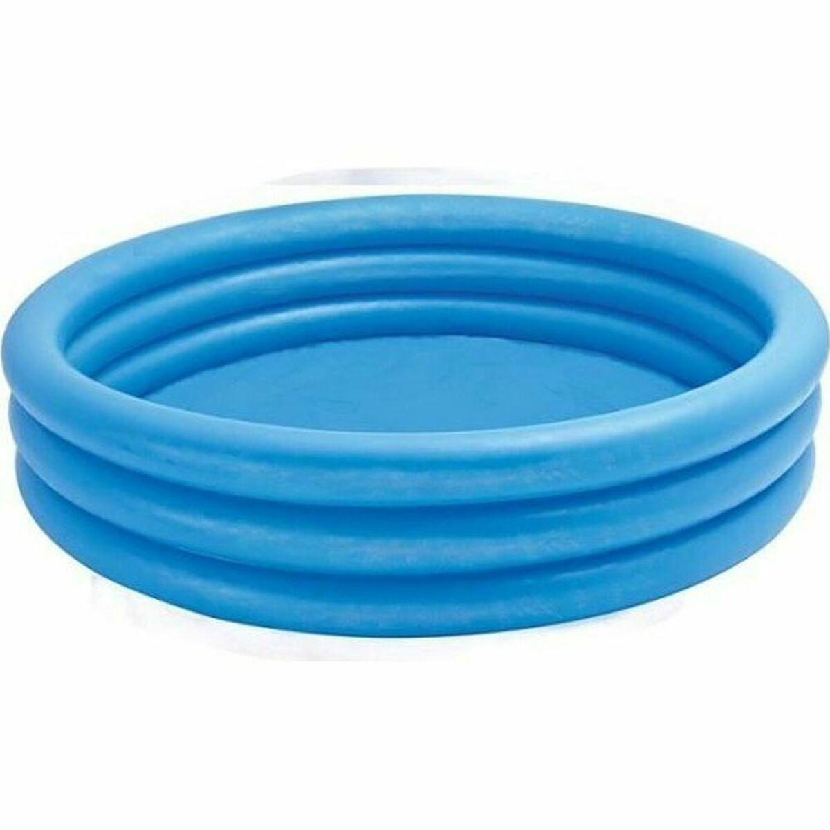Una piscina gonfiabile blu a tre anelli su sfondo bianco.