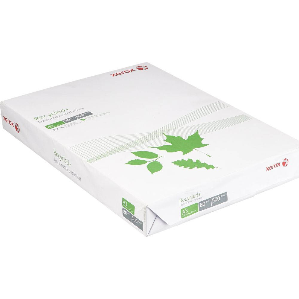 Verpackung von Xerox Recycling-Papier, A3, 80 g/m², 500 Blatt.