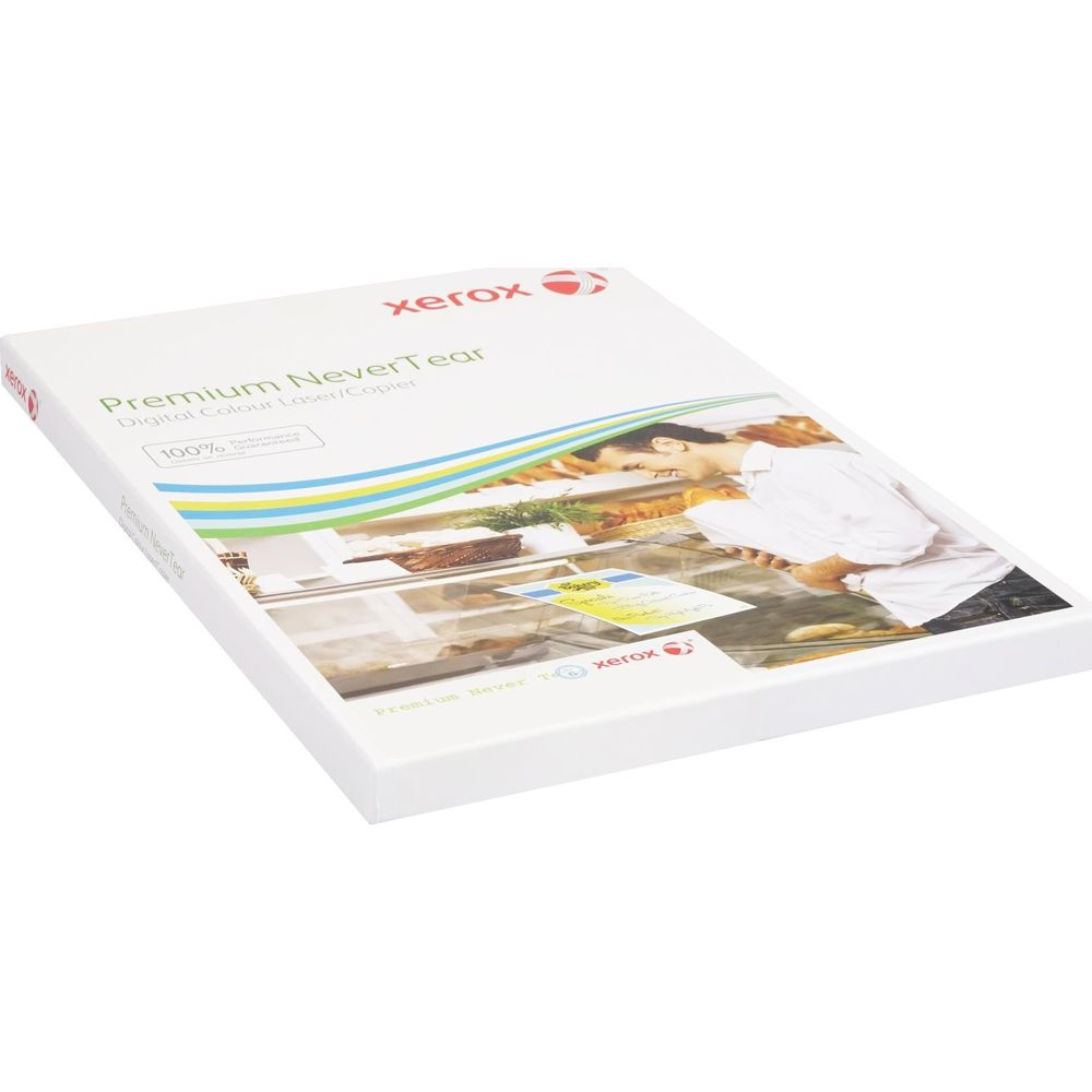 Xerox Premium Never Tear Papierkarton mit einem Mann, der Backwaren betrachtet.
