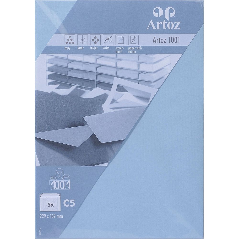 Artoz 1001 Papierverpackung mit Symbolen für Kopie, Laser, Tintenstrahl, Schreiben, Wasserzeichen, Baumwollpapier.