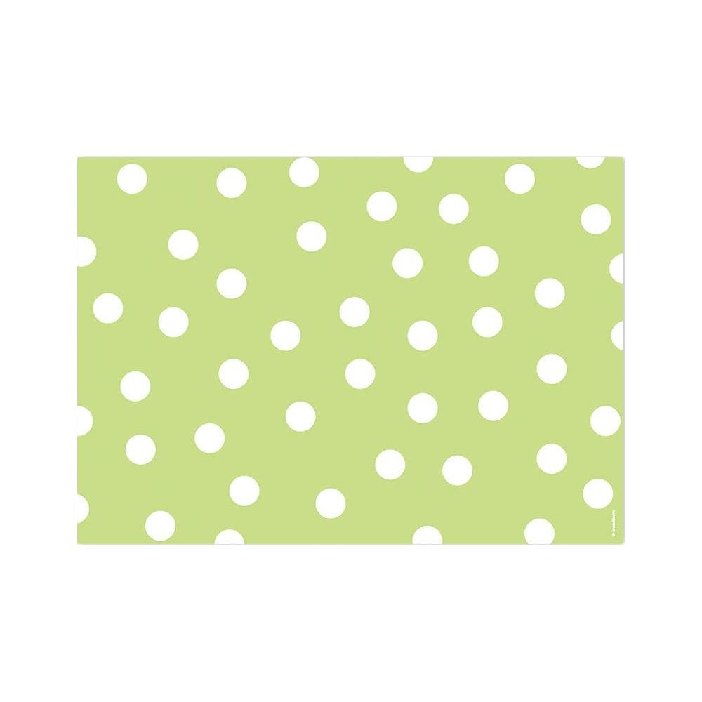 Sfondo verde chiaro con pois bianchi.