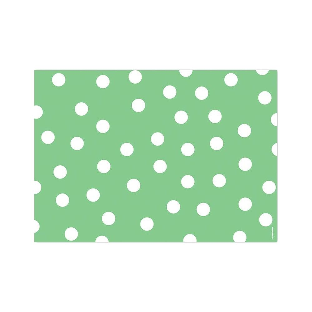 Sfondo verde con pois bianchi.