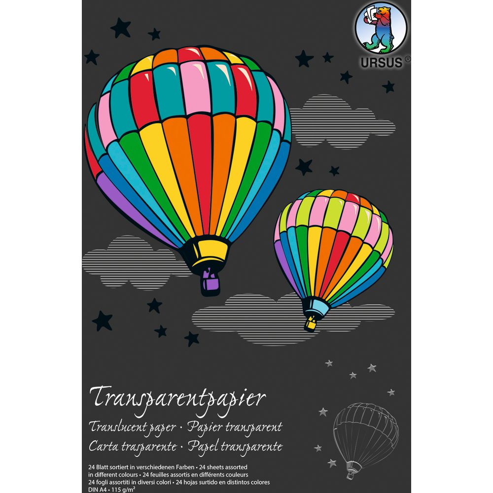 Zwei bunte Heißluftballons auf dunklem Hintergrund mit Sternen.