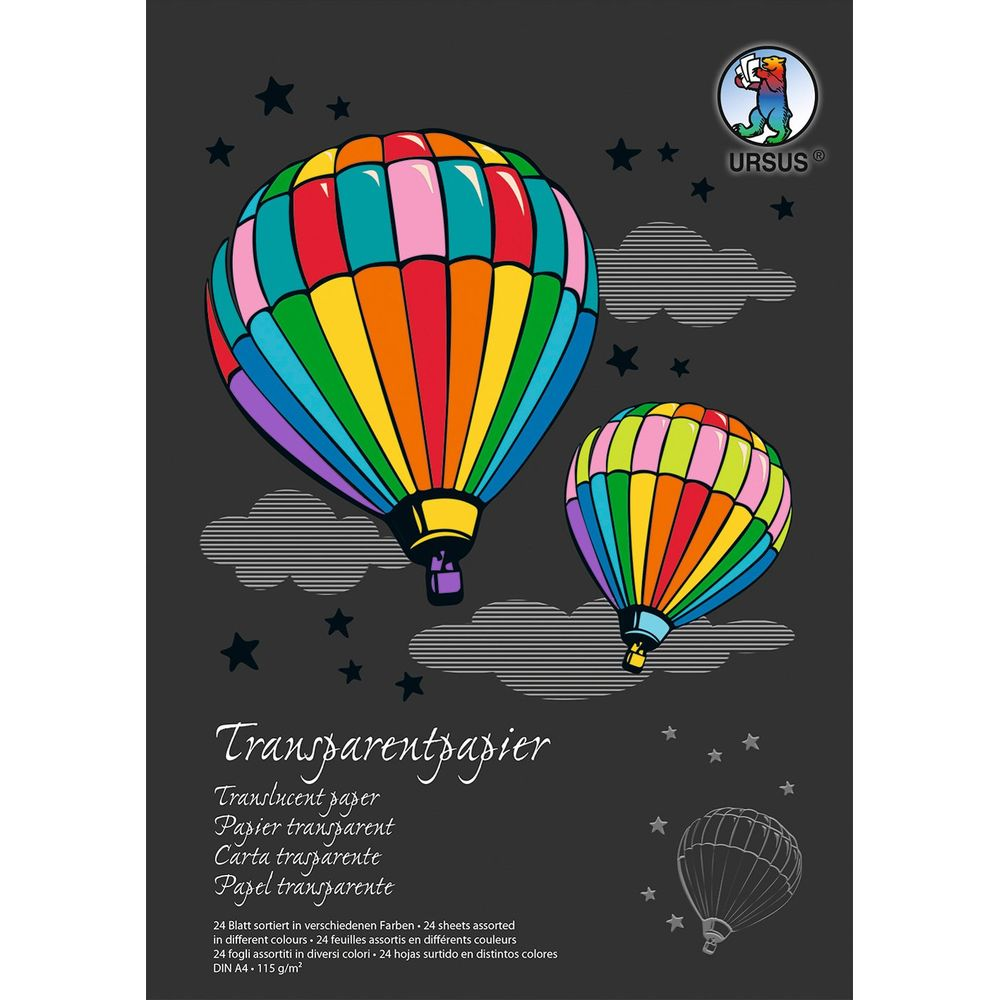 Zwei bunte Heißluftballons schweben vor einem dunklen Hintergrund mit Sternen und Wolken.