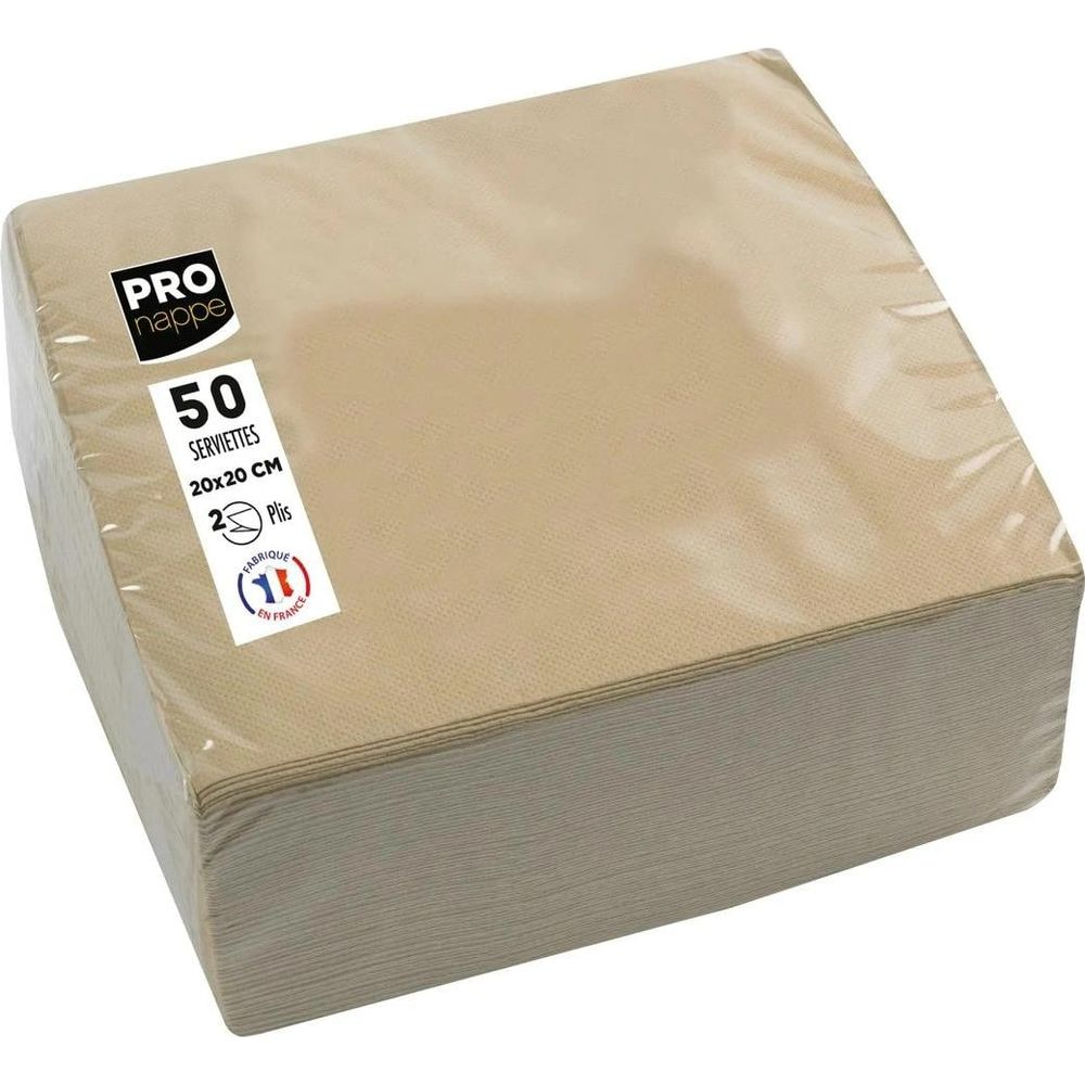 Confezione da 50 tovaglioli marroni, 20x20 cm, 2 veli, made in France.