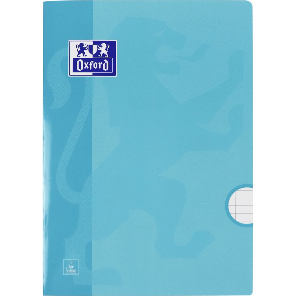 Hellblaue Oxford-Mappe mit Logo und Ecolabel-Aufdruck.