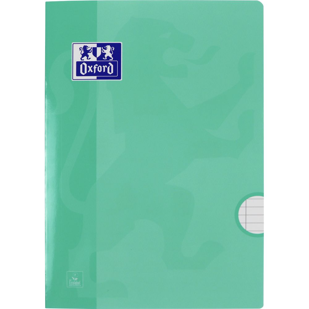 Ein grüner Ordner mit dem Oxford-Logo und einem Ecolabel-Aufkleber.