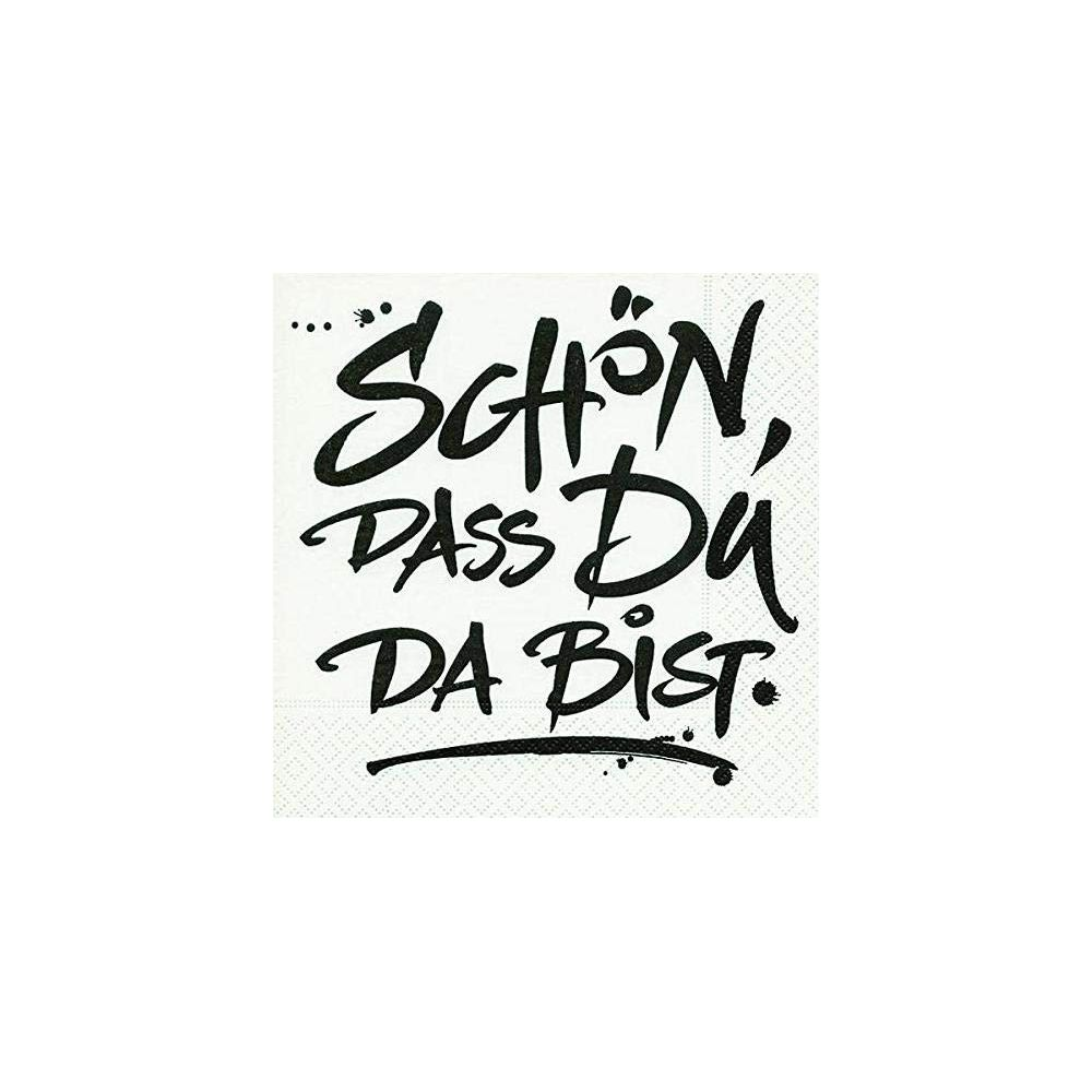 Schön, dass Du da bist. Schwarzer Text auf weißem Papier.