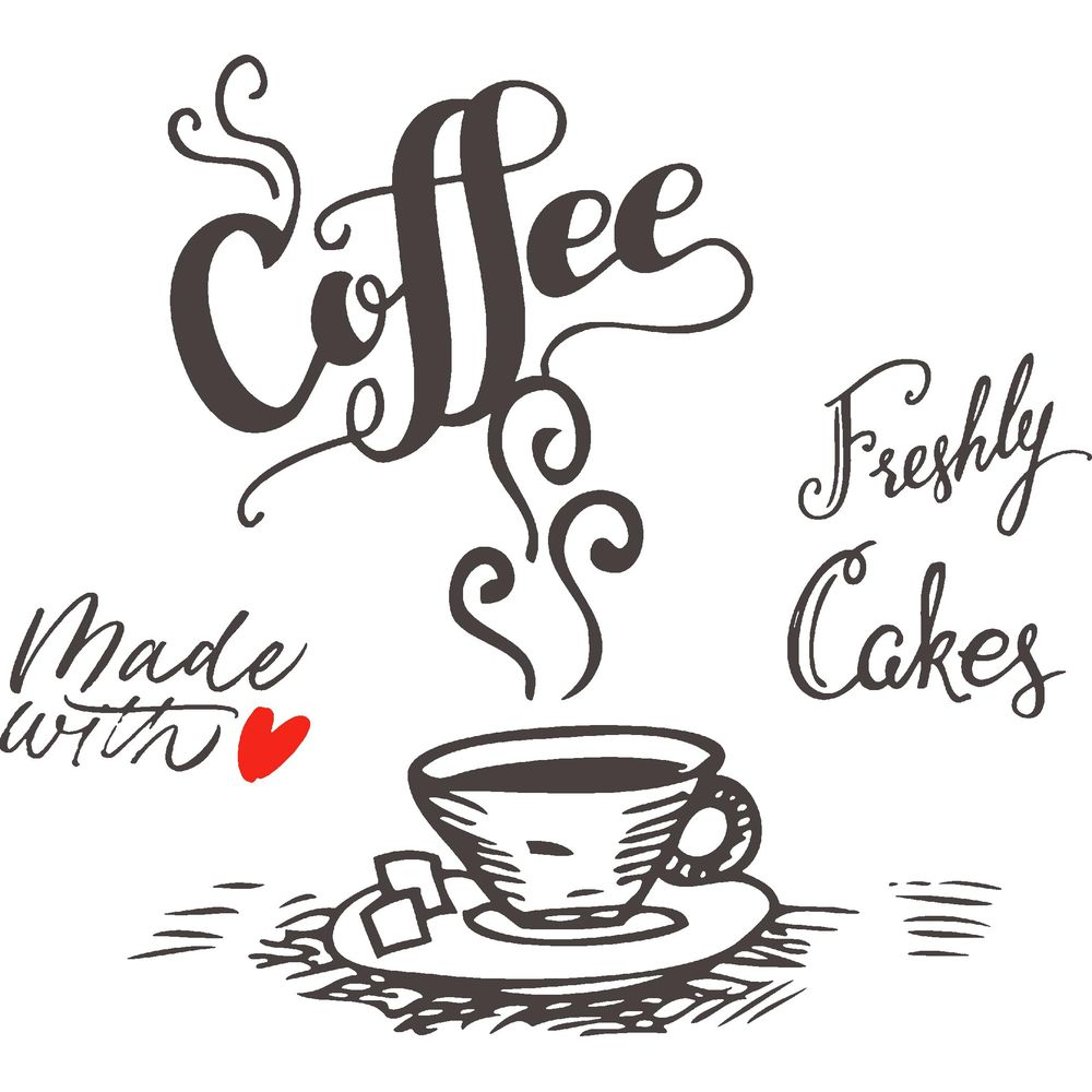 Kaffee und Kuchen: Illustration mit Tasse, Zuckerwürfeln und Schriftzug.