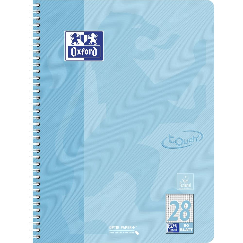 Carnet à spirale bleu clair avec logo Oxford et inscription "Touch".