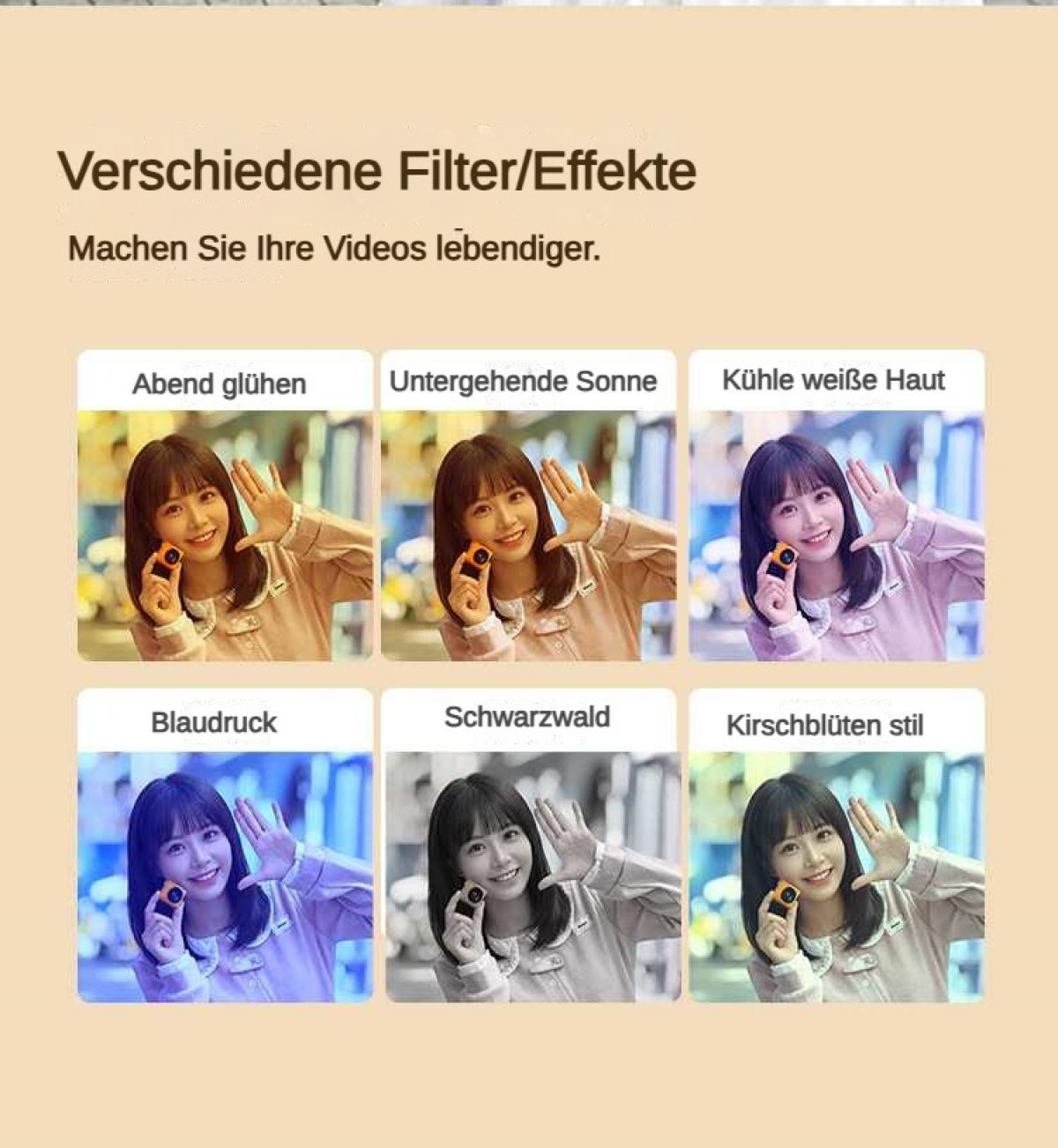 Sechs Bilder einer Frau, die verschiedene Filter zeigen.