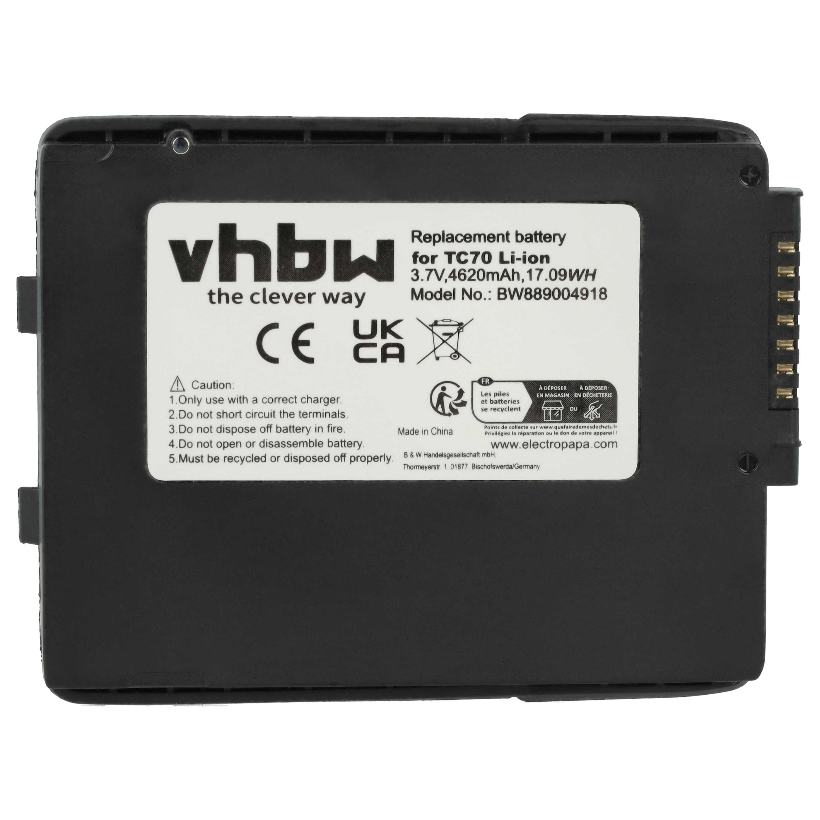 Schwarzer Akku für TC70 Li-Ion, 3.7V, 4620mAh, mit CE/UKCA-Siegeln.