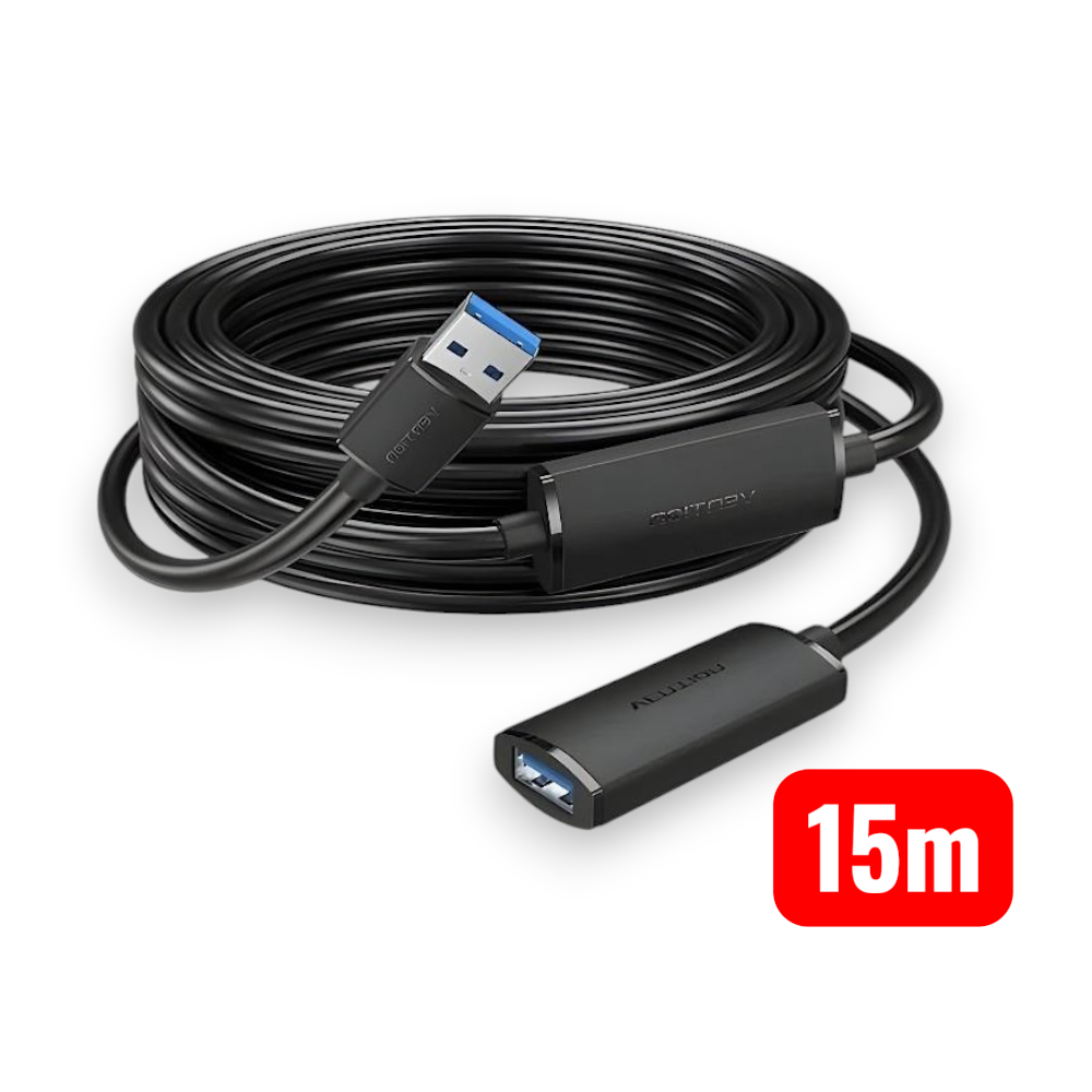 Cable de extensión USB negro, con indicación de 15m.