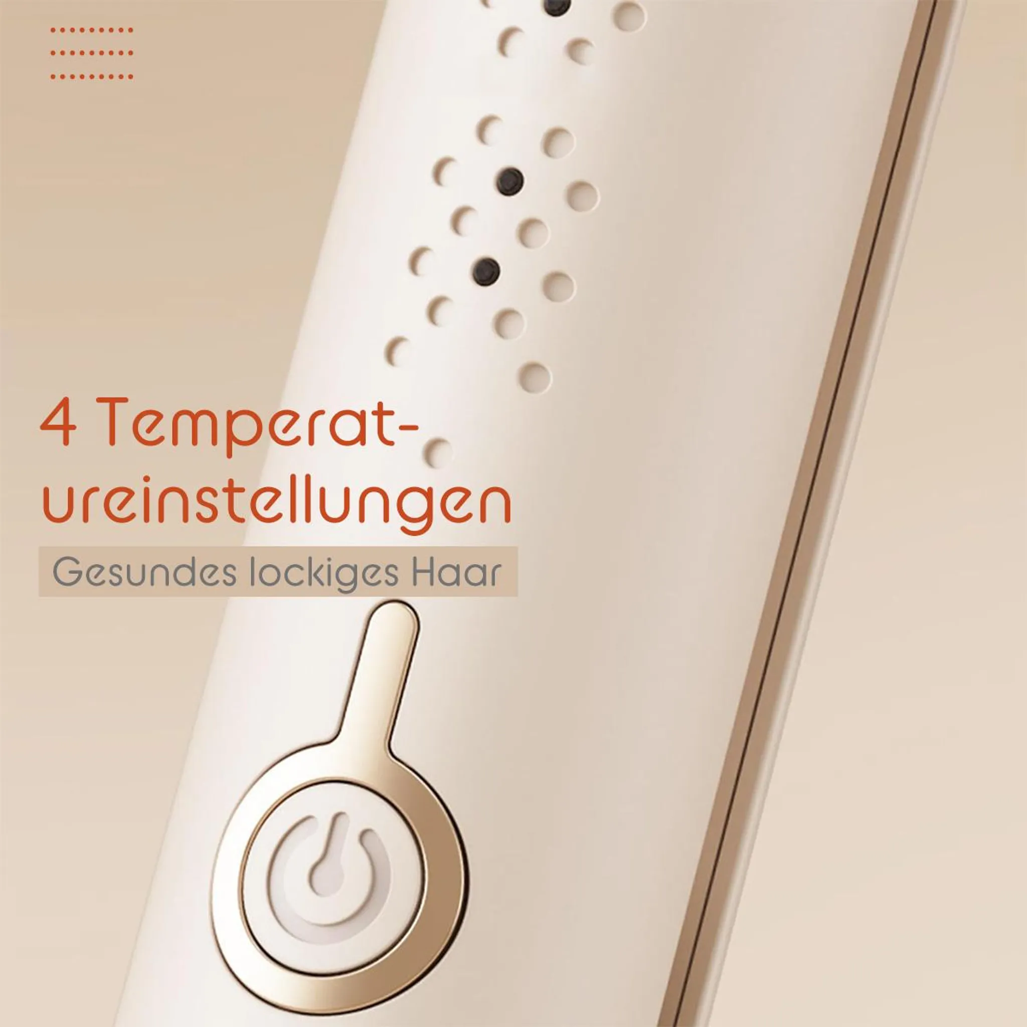 Ein weißes Gerät mit 4 Temperatureinstellungen und einem Netzschalter.