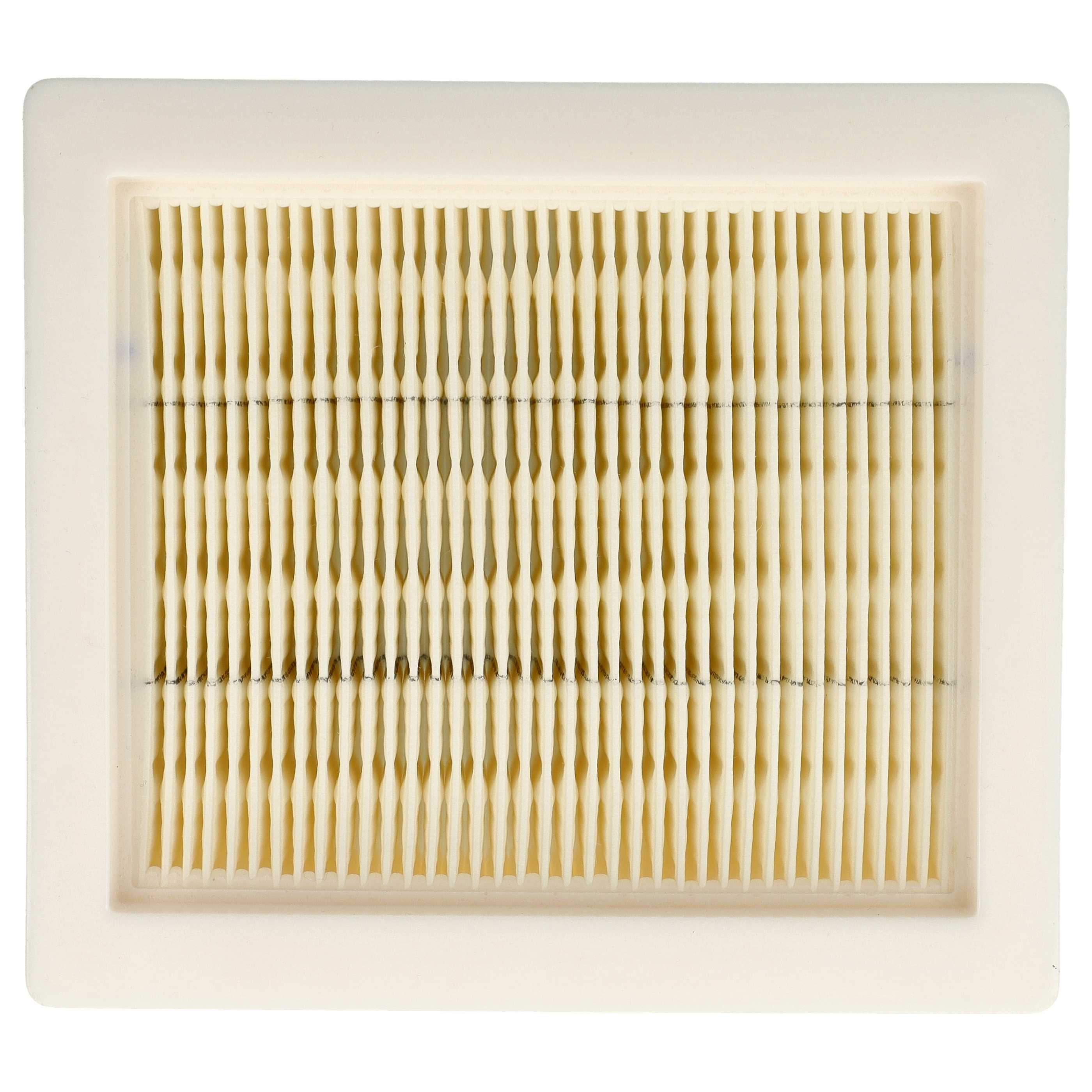 Ein rechteckiger, cremefarbener Luftfilter mit gefalteten Filtermaterialien.
