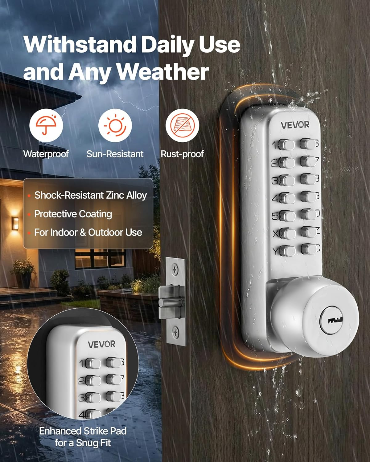 Wasserdichter Zahlenschloss mit VEVOR-Logo, wetterfest und robust.