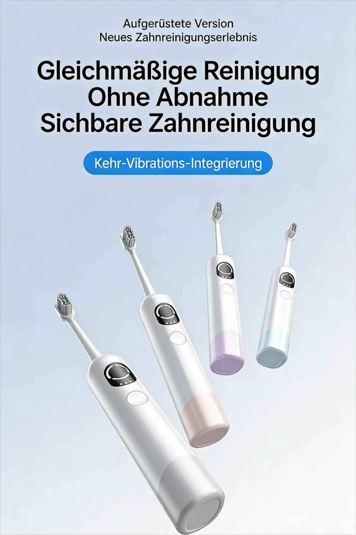 Vier elektrische Zahnbürsten in verschiedenen Farben und Designs.