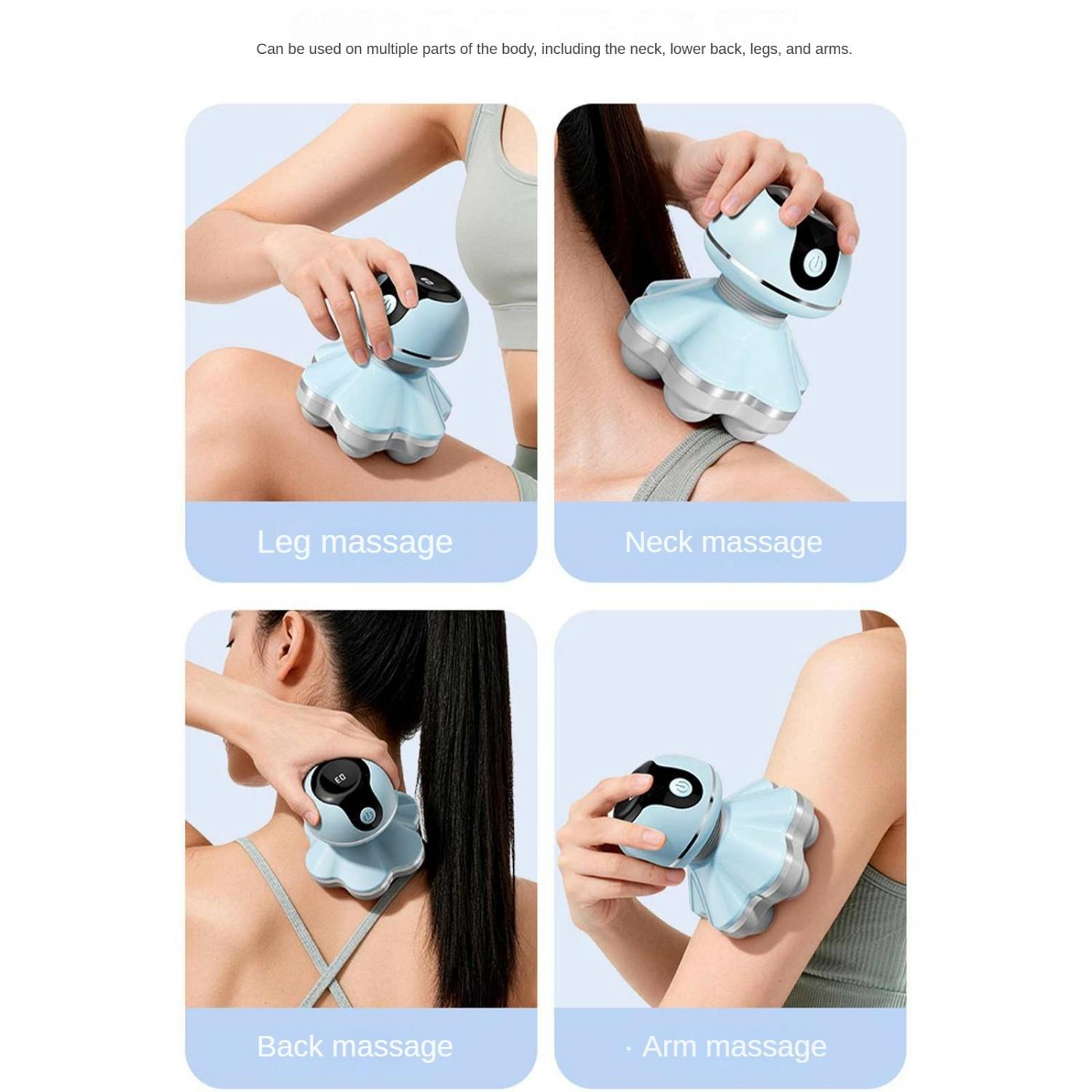 Ein blaues Massagegerät wird für Bein-, Nacken-, Rücken- und Armmassage verwendet.