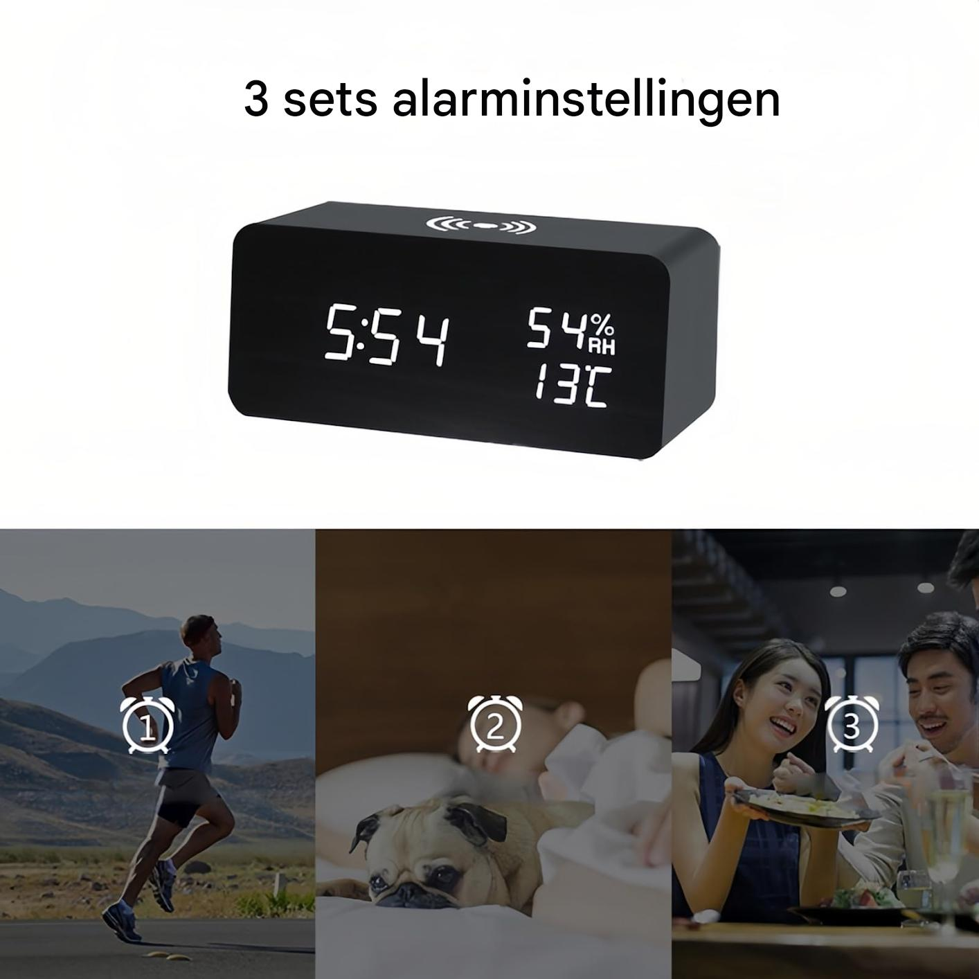 Digitaluhr mit 3 Alarmmodi: Laufen, Schlafen, Essen.