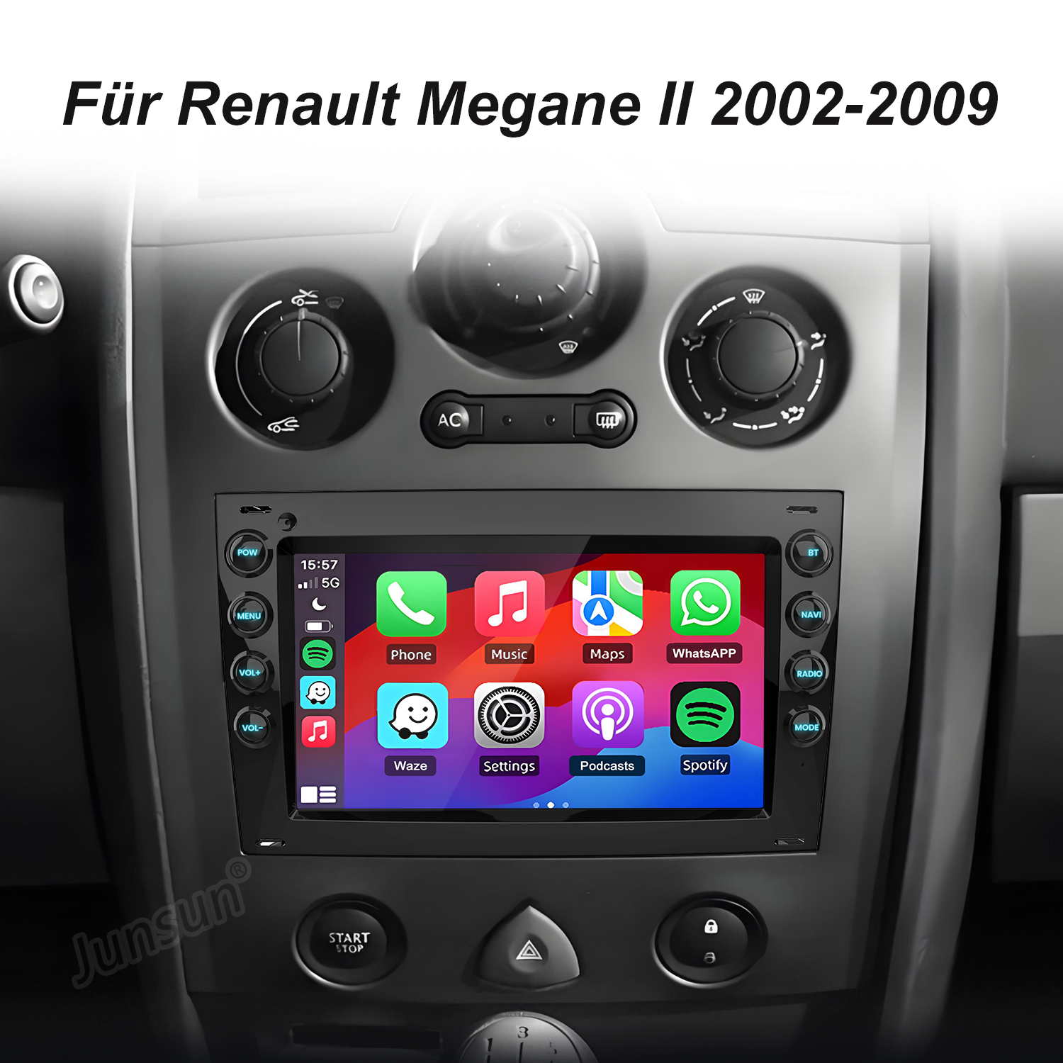 Ein Touchscreen-Infotainmentsystem für Renault Megane II im Auto.