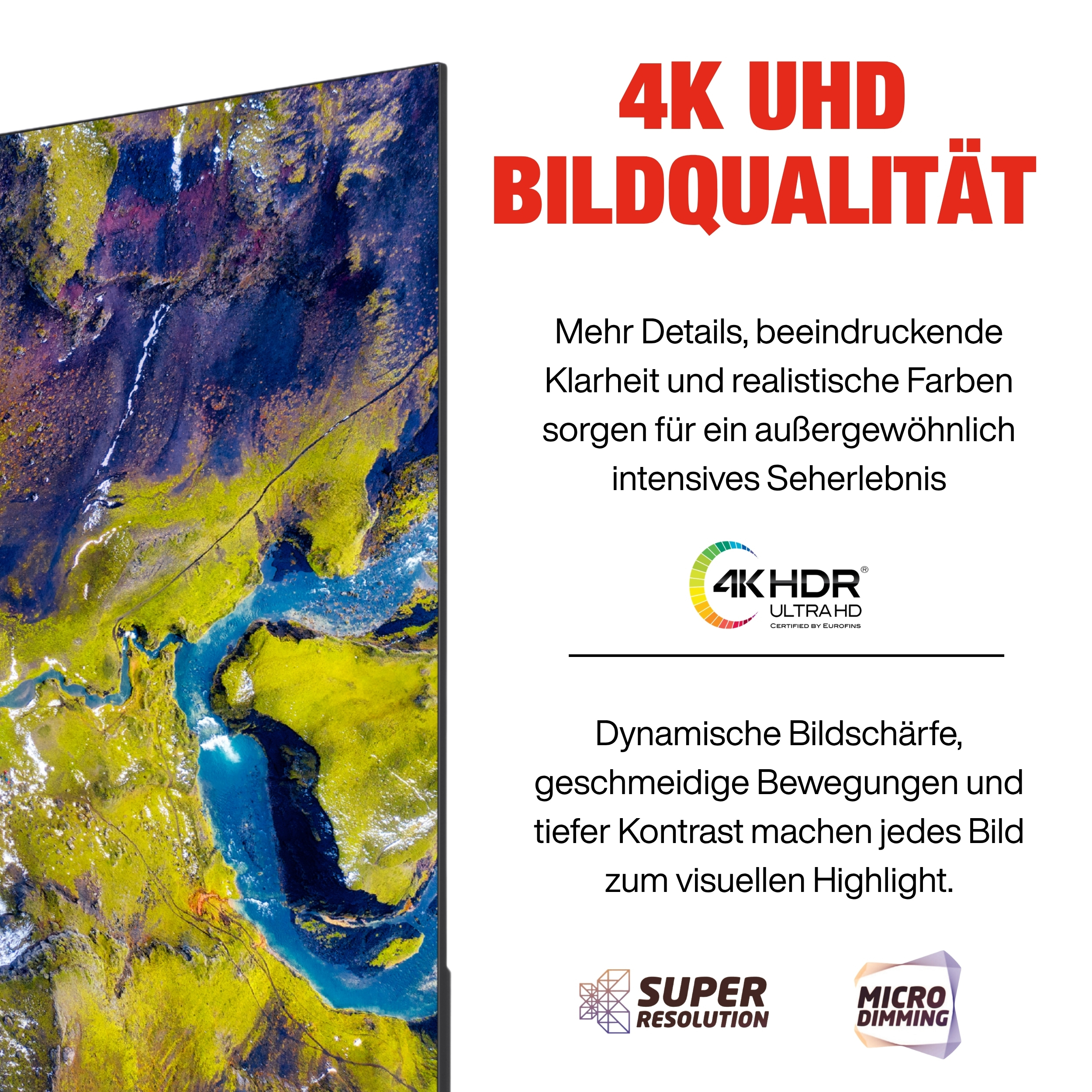 Ein Fernsehbildschirm zeigt eine Landschaft mit Flüssen und grüner Vegetation.