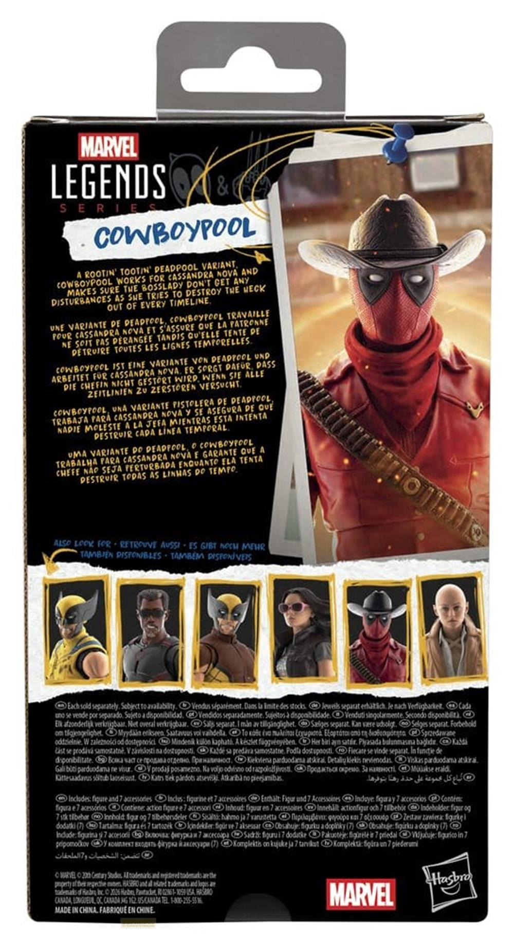 Deadpool als Cowboy mit Hut und Bandolier, umgeben von anderen Marvel-Figuren.