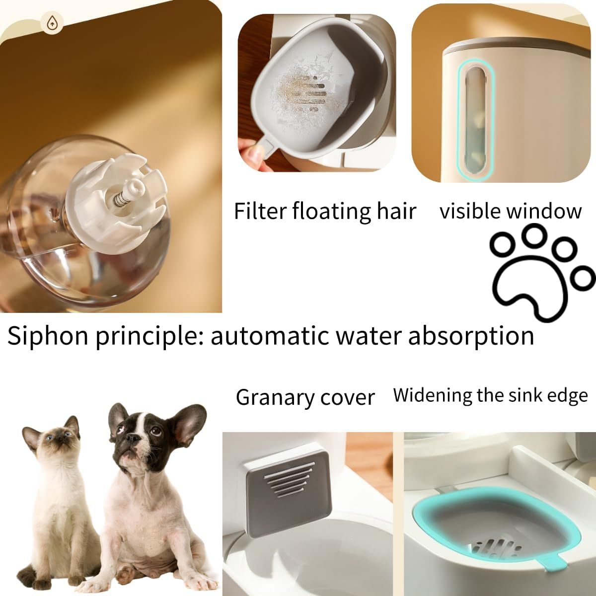 Filter für Haare, sichtbares Fenster, Siphon-Prinzip, automatische Wasseraufnahme.
