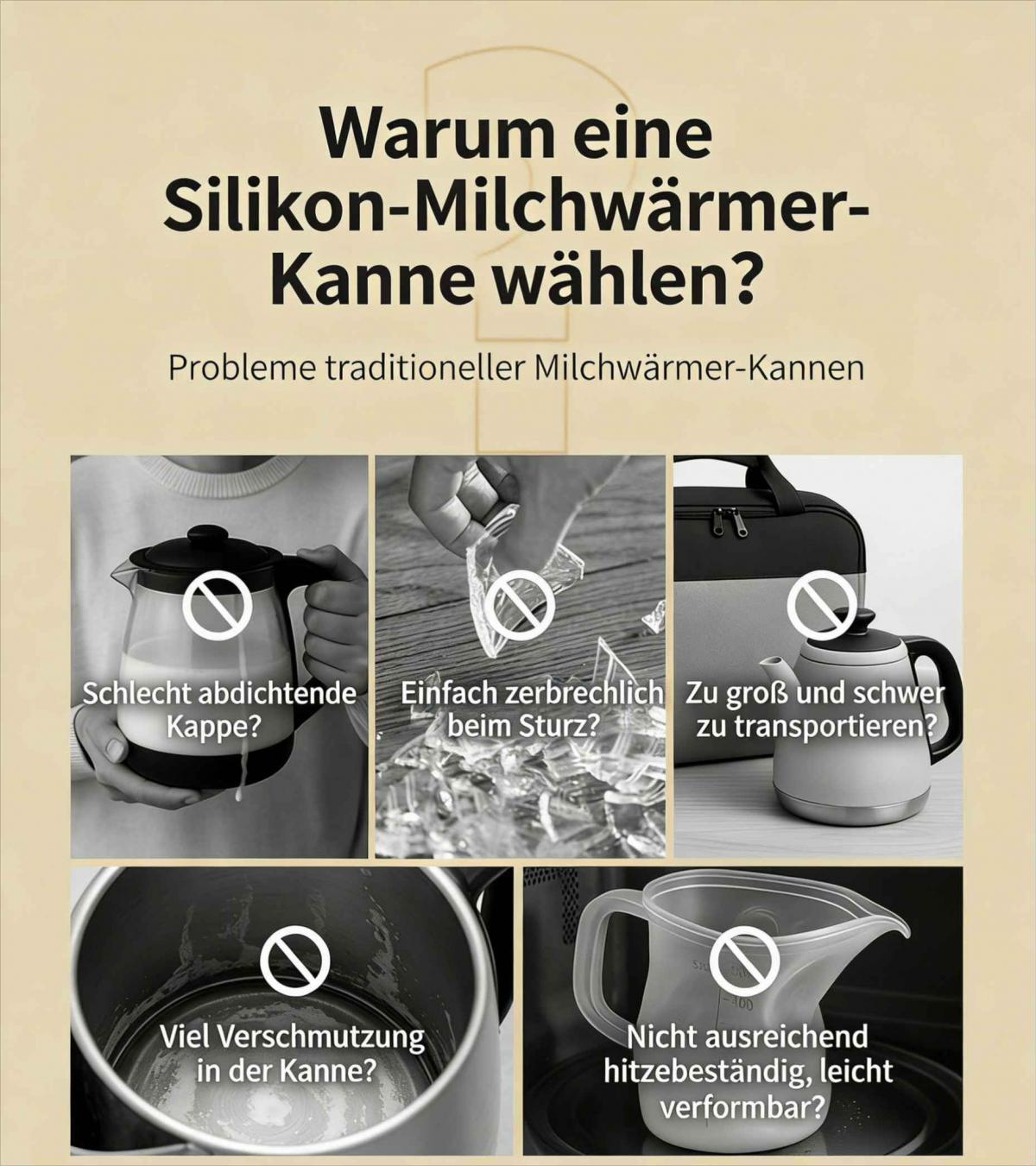 Grafik über Probleme mit traditionellen Milchwärmerkannen.
