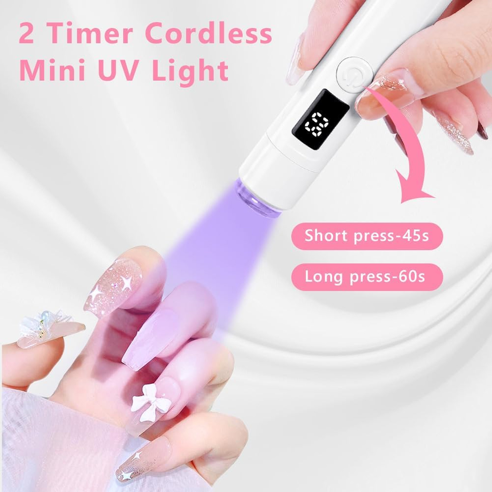Mini-UV-Lampe mit 2 Timern beleuchtet Nägel für Gel-Maniküre.