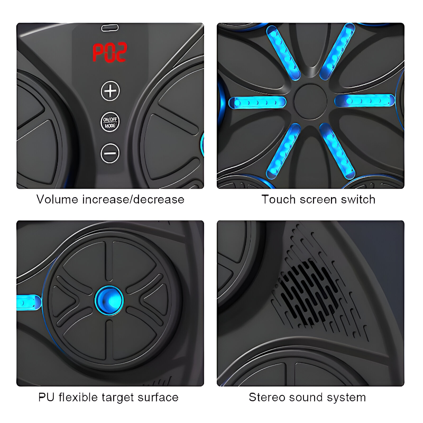 Primer plano de un dispositivo negro que muestra controles iluminados y rejillas de altavoz.