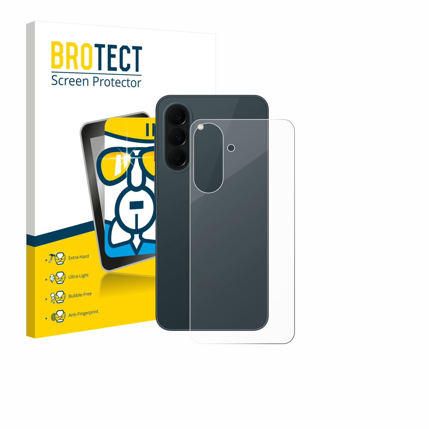 BROTECT Displayschutzverpackung neben einem Smartphone mit Displayschutz.