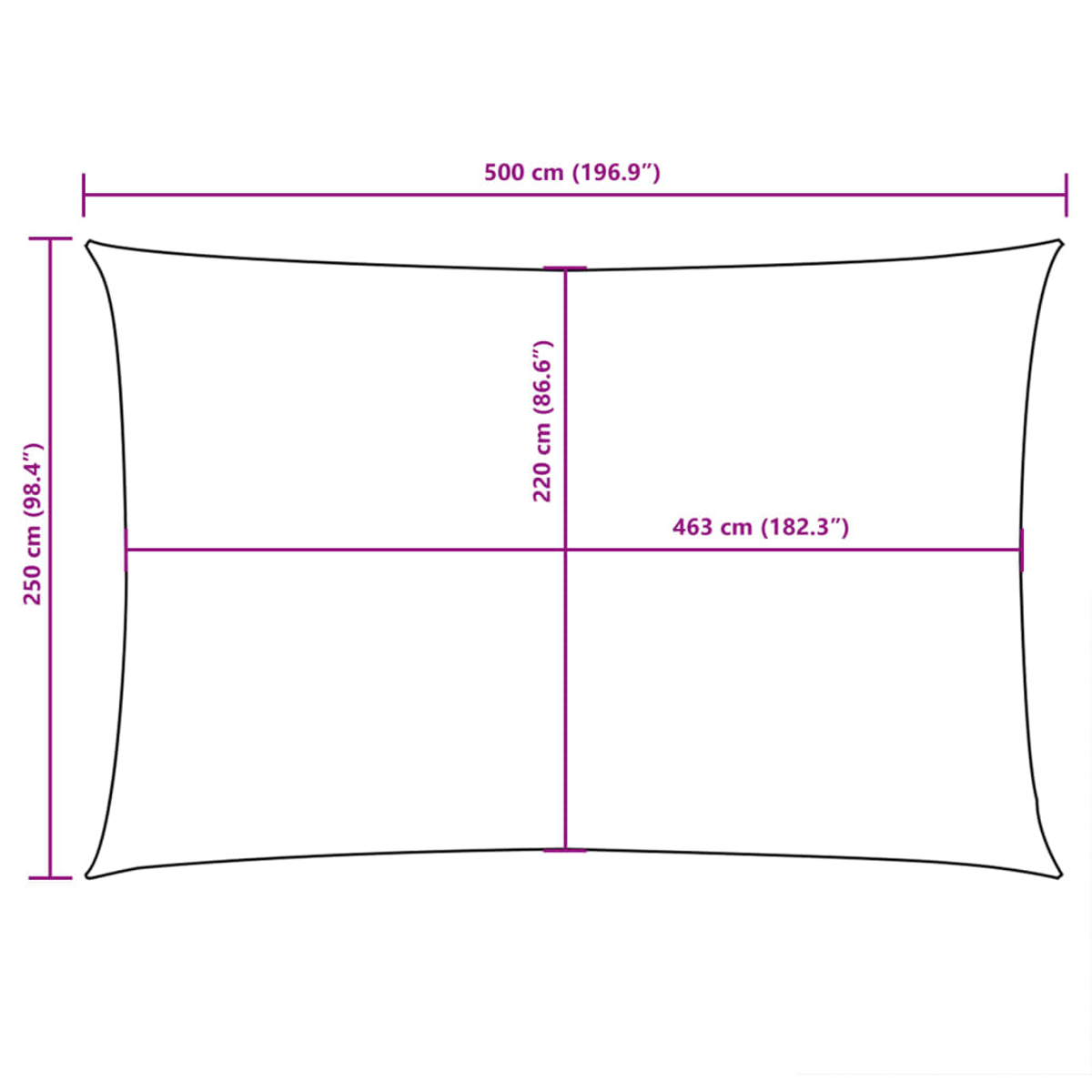 Un telo di tessuto bianco con dimensioni: 500x250 cm e 463x220 cm.