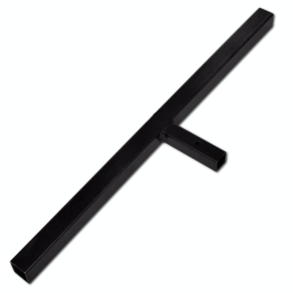 Ein schwarzes T-förmiges Metallstück mit einem Loch.