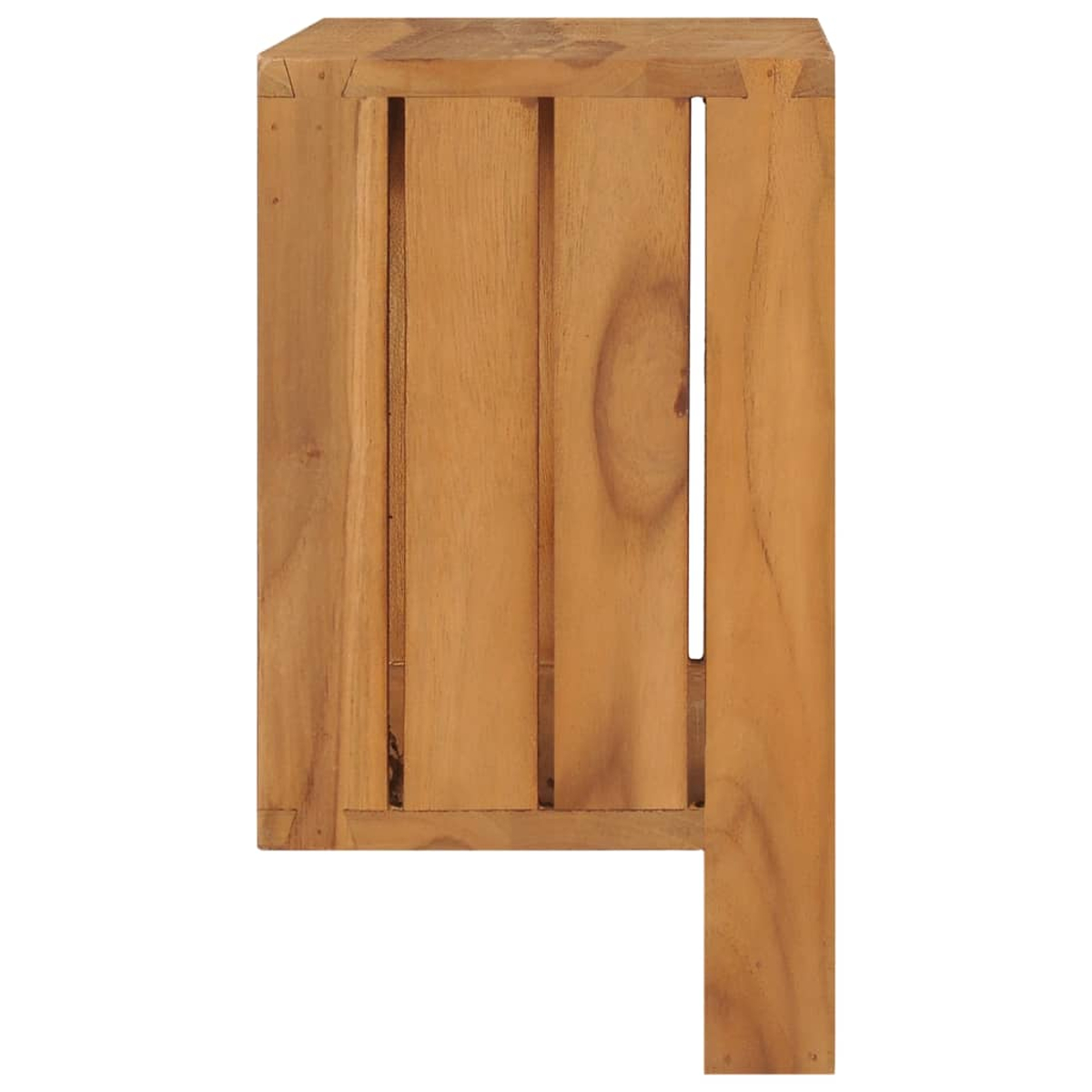 Ein Holzkisten-Element mit vertikalen Lamellen und einem Vorsprung.