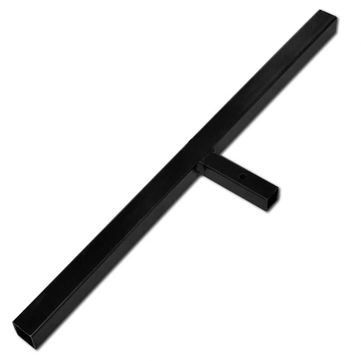 Ein schwarzer Metalladapter mit einem langen und einem kurzen Arm.