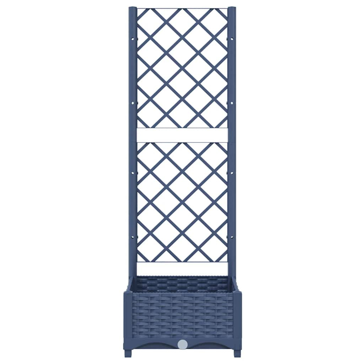 Fioriera alta blu scuro con traliccio.