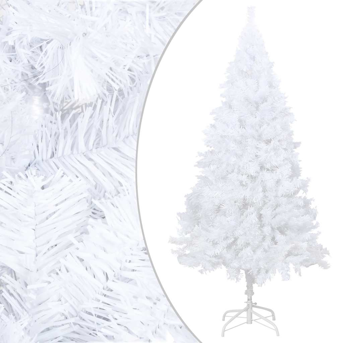 Ein weißer Weihnachtsbaum steht auf einem weißen Ständer.
